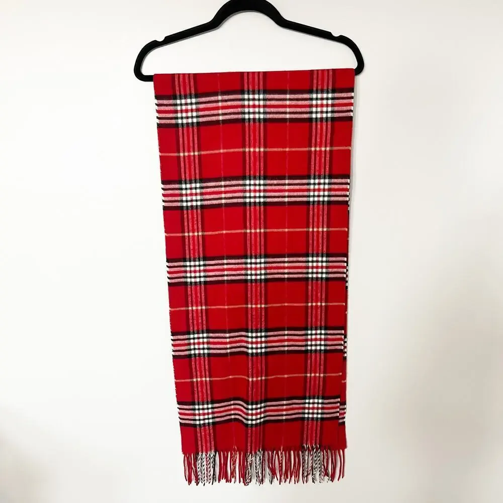 Cashmink red plaid fringe soft scarf‎
